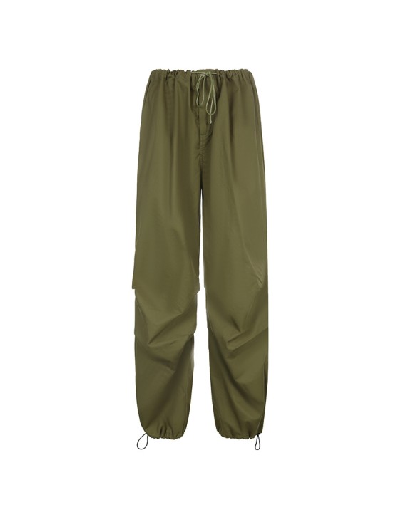 New European and American Spicy Girl Workwear Elastic Strap Drawstring Fashion Low Waist Wide Leg Casual Pants