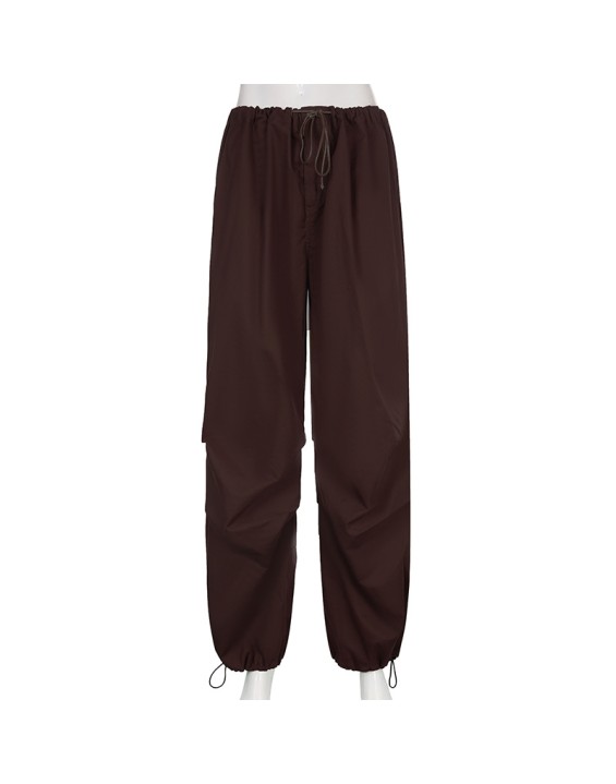 New European and American Spicy Girl Workwear Elastic Strap Drawstring Fashion Low Waist Wide Leg Casual Pants
