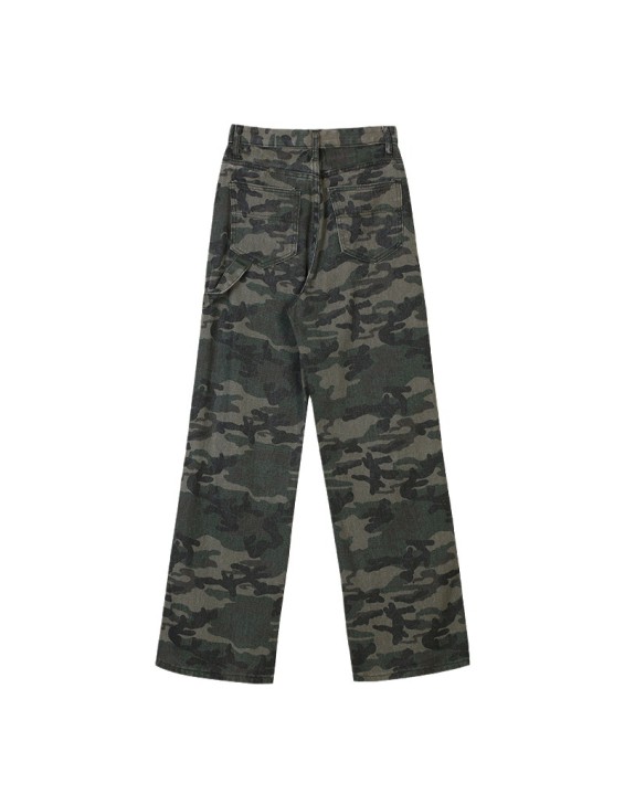 American style jeans, women's spicy girl retro hiphop camouflage workwear pants, women's summer hip-hop loose straight casual pants