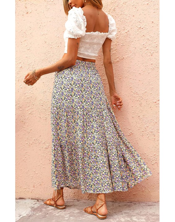2024 New Floral High Waist A-Line Pleated Chiffon Half-Body Skirt