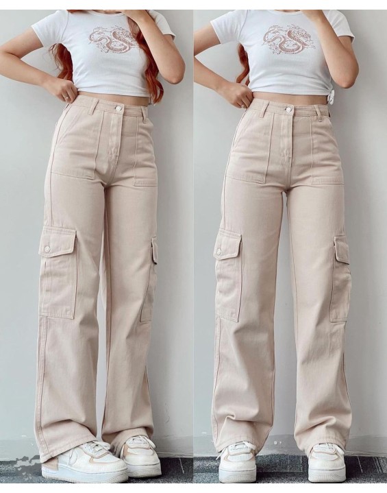 2024 new versatile casual pants mid-waist three-dimensional pockets pants waisted workers Dress Pants