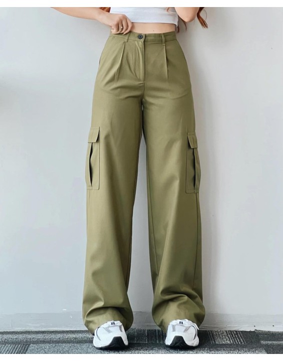 2024 new versatile casual pants mid-waist three-dimensional pockets pants waisted workers Dress Pants