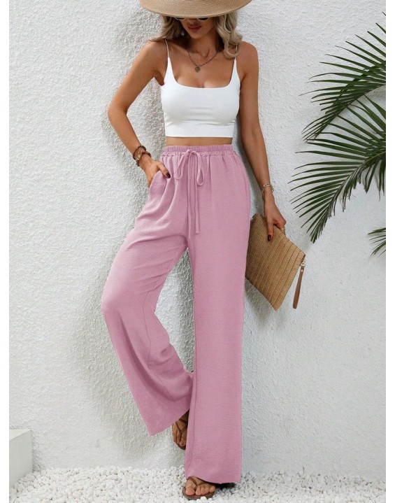 2024 Women's Autumn New Loose Versatile Solid Color Drag Floor Wide Leg Pants Casual Pants
