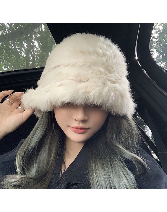 Plush cap female fall and winter new warm rabbit hair cap Japanese big head circumference furry hat
