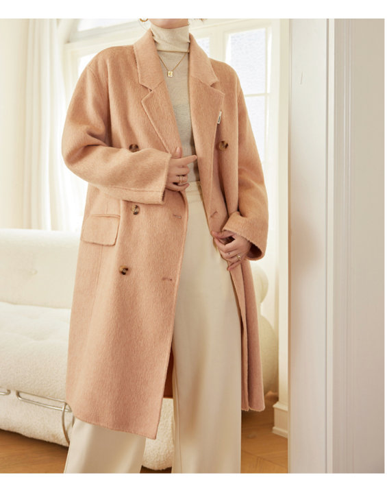 Autumn and winter high-end cocoon shaped double-sided woolen coat, women's simple temperament, long loose wool coat