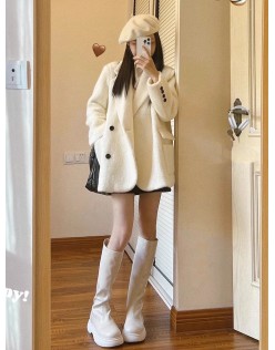 Fashionable and sophisticated suit jacket for women's autumn/winter 2023 mid length white woolen coat