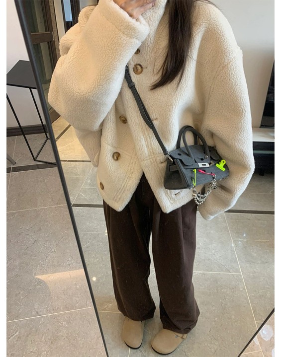 Fashionable and sophisticated suit jacket for women's autumn/winter 2023 mid length white woolen coat