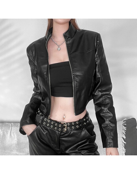 Fashion autumn new women's punk trend street slim stand collar zipper cardigan coat women