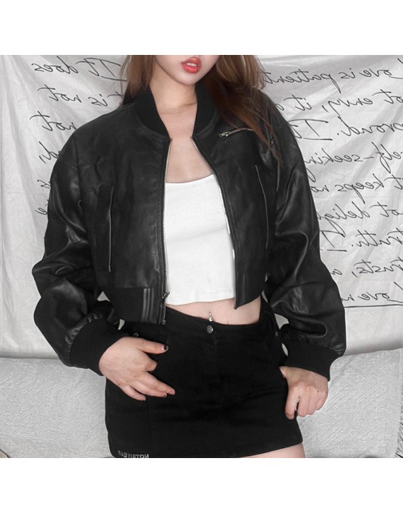 Autumn women's new personality spice girl wind loose Joker zipper cardigan long sleeve short coat woman