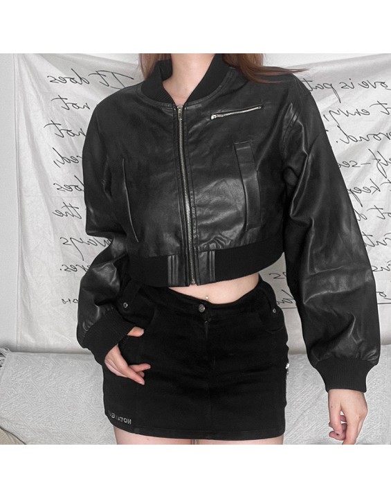 Autumn women's new personality spice girl wind loose Joker zipper cardigan long sleeve short coat woman
