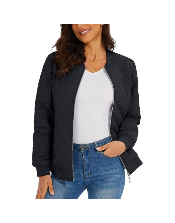Jacket fashion solid color round neck long sleeve zipper casual commuter jacket women