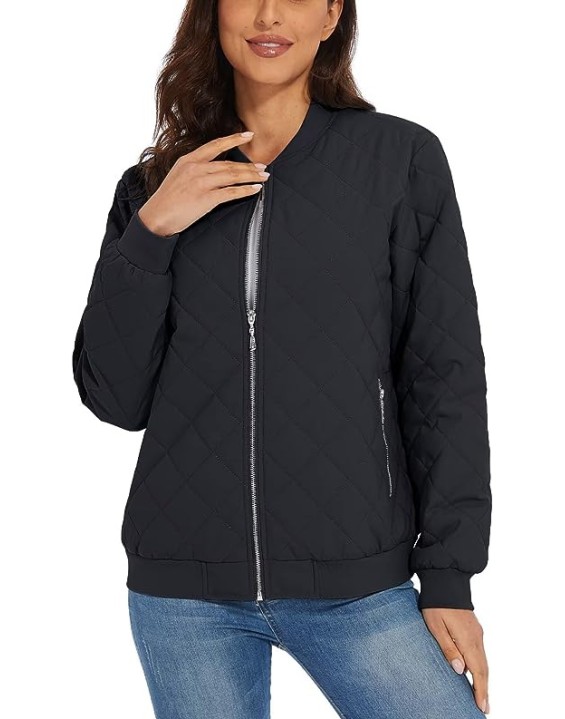 Jacket fashion solid color round neck long sleeve zipper casual commuter jacket women