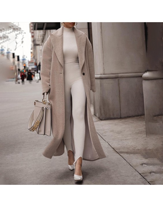 Warm coat in autumn and winter Long sleeve lapel women's plush coat women's coat