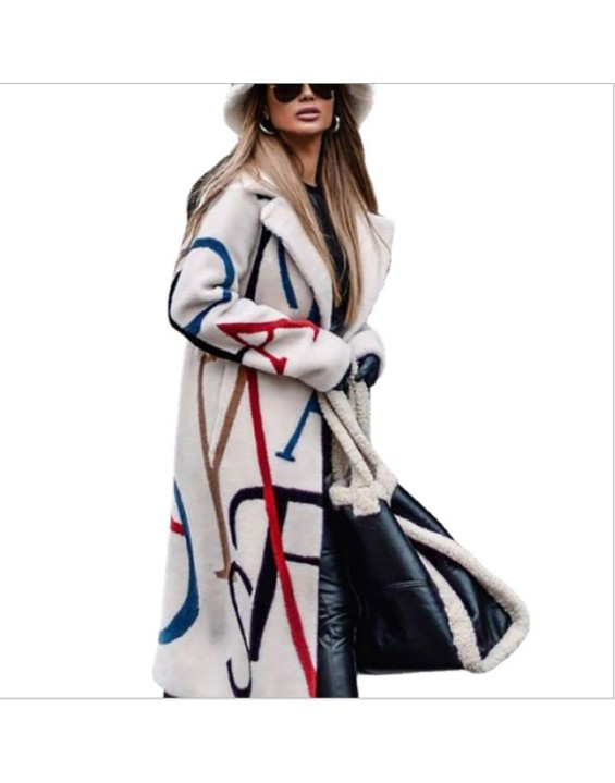 2024 Autumn/Winter New Women's Loose Size Printed Windbreaker Flip Collar Coat Coat for Women