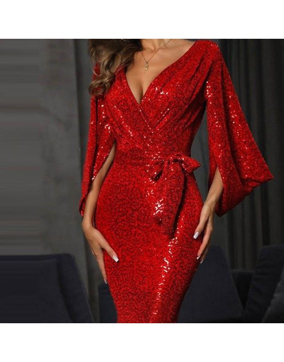 Spring/summer 2024 new dress sexy split color sequins long mop evening dress