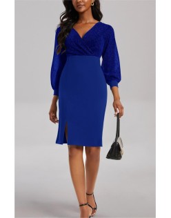 Fashion stitching V-neck high waist party hip dress