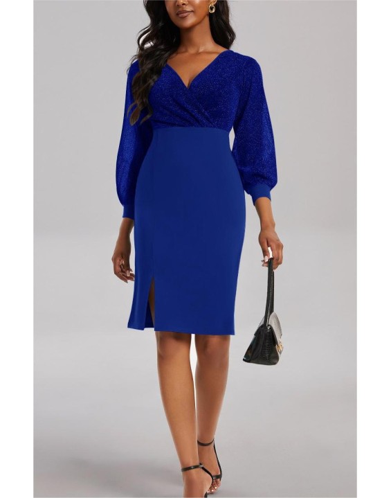 Fashion stitching V-neck high waist party hip dress