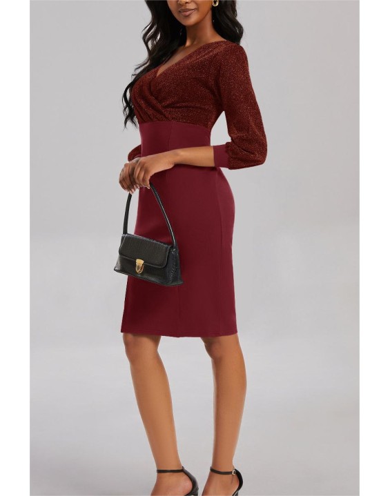 Fashion stitching V-neck high waist party hip dress