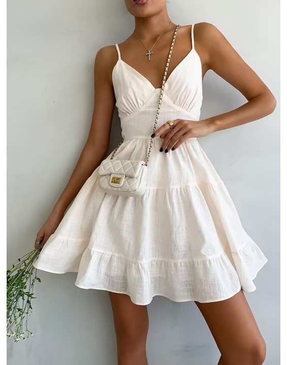 Linen Halter Dress Ou Summer Sleeveless Sexy Slim Back Range Spice Girl Halter Dresses
