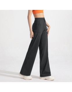 Anti-bacterial pocket straight pants Women's high-waisted exercise fitness pants Baggy slimming yoga pants