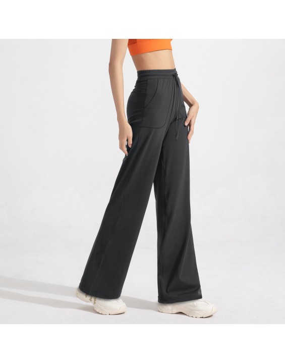 Anti-bacterial pocket straight pants Women's high-waisted exercise fitness pants Baggy slimming yoga pants