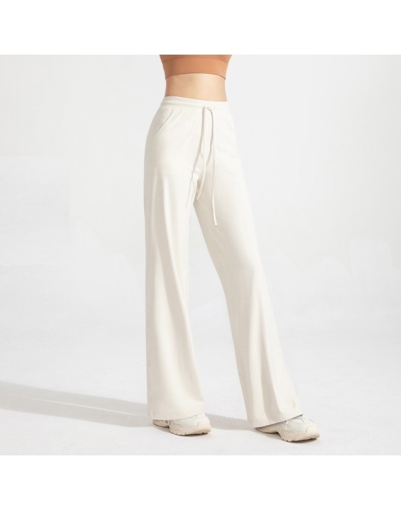 Anti-bacterial pocket straight pants Women's high-waisted exercise fitness pants Baggy slimming yoga pants