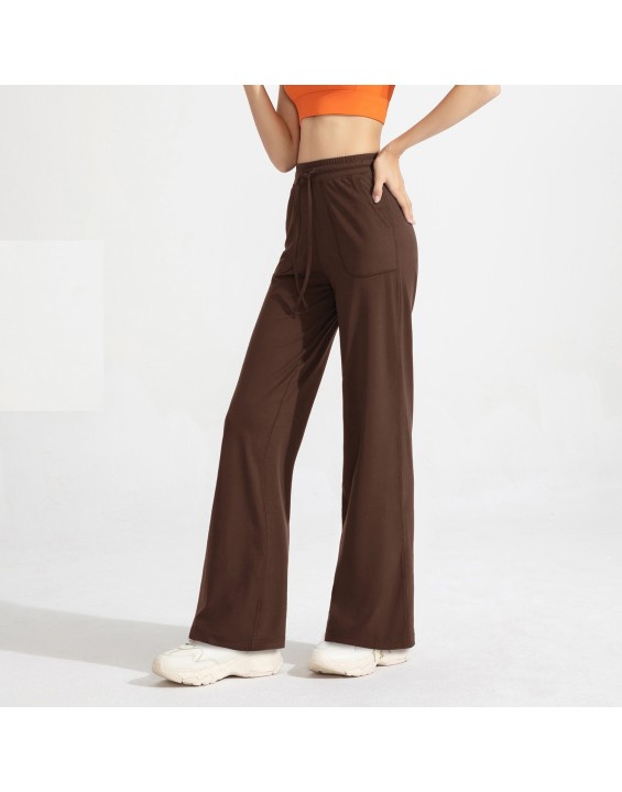 Anti-bacterial pocket straight pants Women's high-waisted exercise fitness pants Baggy slimming yoga pants