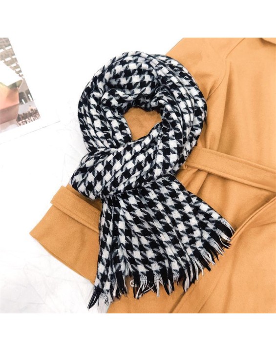 Scarf warm checkered bib scarf with tassel scarf women's advanced sense