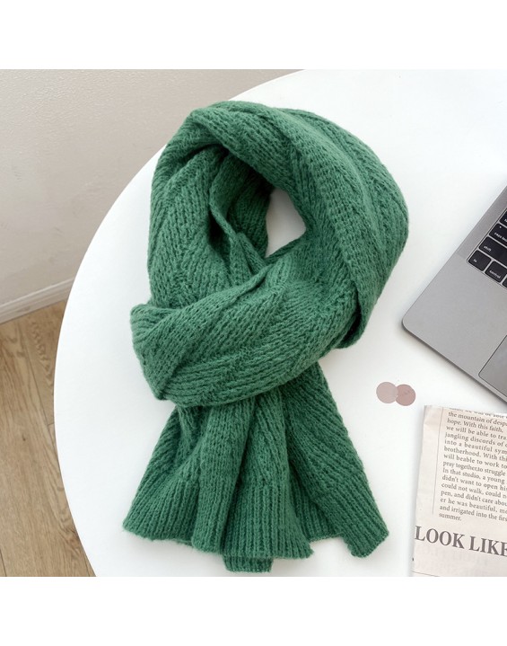 Women's warm solid color knitted wool herringbone thick scarf