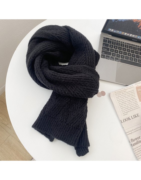 Women's warm solid color knitted wool herringbone thick scarf