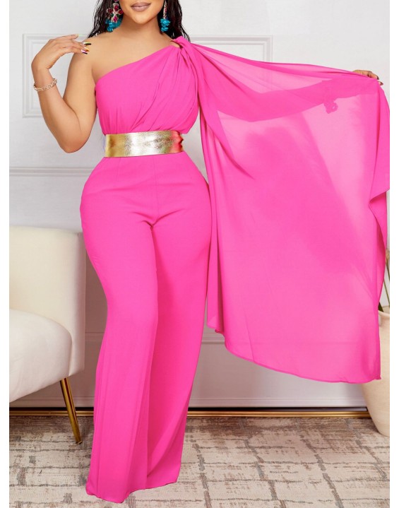 Women's 2024 Spring New Fashionable and Elegant Slant Neck Spliced Folded OL High Waist African jumpsuit