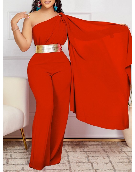 Women's 2024 Spring New Fashionable and Elegant Slant Neck Spliced Folded OL High Waist African jumpsuit