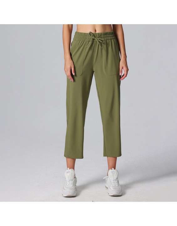 Thin lightweight loose casual sports pants high waist wide leg pants women's summer drawstring fitness pants Running commuter pants