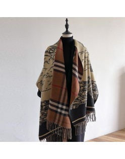 Classic plaid warhorse scarf with double-sided imitation cashmere warm women's shawl