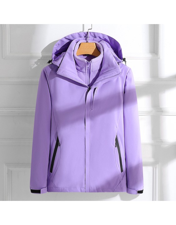 Punching jacket 3 in 1 removable ladies outdoor camping hiking windproof jacket waterproof hooded jacket