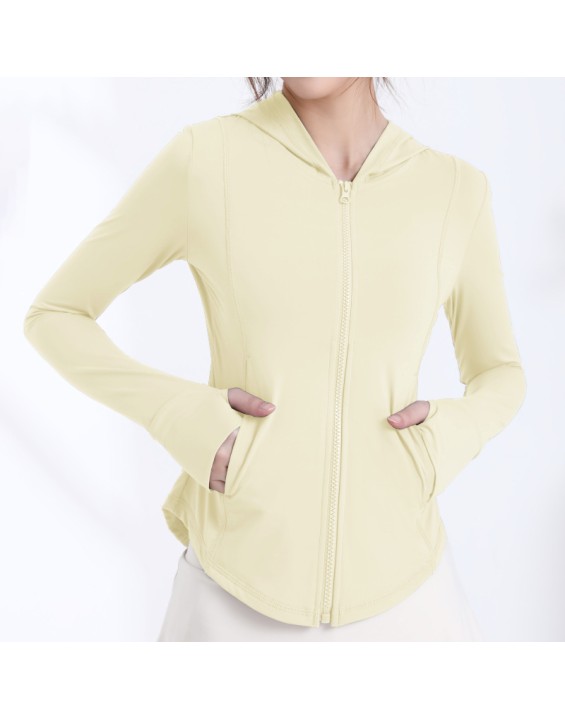 Ice Silk Cool Feeling Yoga Jacket Hooded Slim Section Sun Protective Clothes Women Summer Outdoor UV Sunscreen Yoga Top