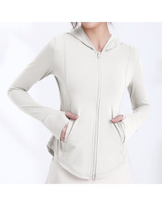 Ice Silk Cool Feeling Yoga Jacket Hooded Slim Section Sun Protective Clothes Women Summer Outdoor UV Sunscreen Yoga Top