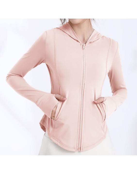 Ice Silk Cool Feeling Yoga Jacket Hooded Slim Section Sun Protective Clothes Women Summer Outdoor UV Sunscreen Yoga Top