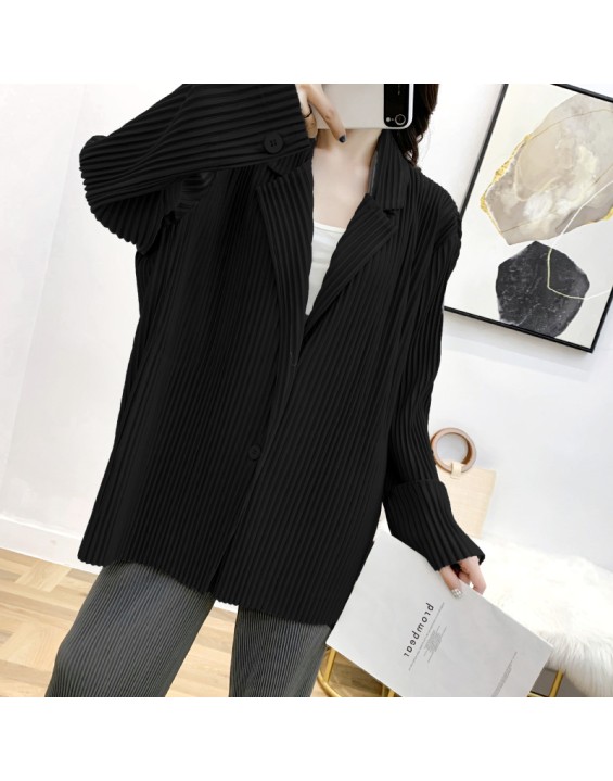 Autumn and winter new products with loose temperament, oversized long sleeved pleated suit jacket for women