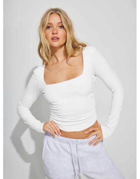 Sexy backless inner women's knitwear long-sleeved t-shirt spicy girl blouse square neck bottoming shirt