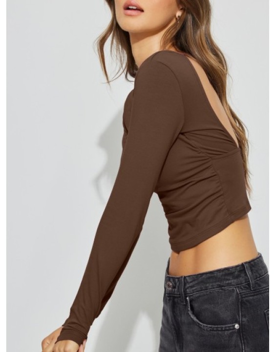Sexy backless inner women's knitwear long-sleeved t-shirt spicy girl blouse square neck bottoming shirt