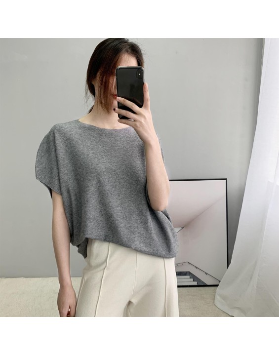 One shoulder knitted short sleeved temperament women's fashion commuting ladies wear women's T-shirts