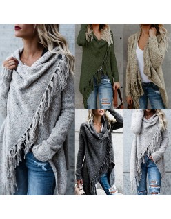 Autumn and winter oversized women's tassel knitted sweater jacket