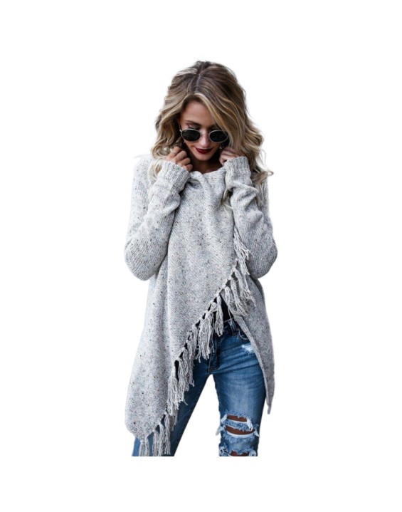 Autumn and winter oversized women's tassel knitted sweater jacket