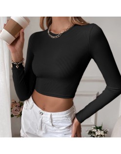 2024 Women's Sexy Backless Casual Short Slim Knit Long Sleeve T-shirt Top Bottom Outer Wear