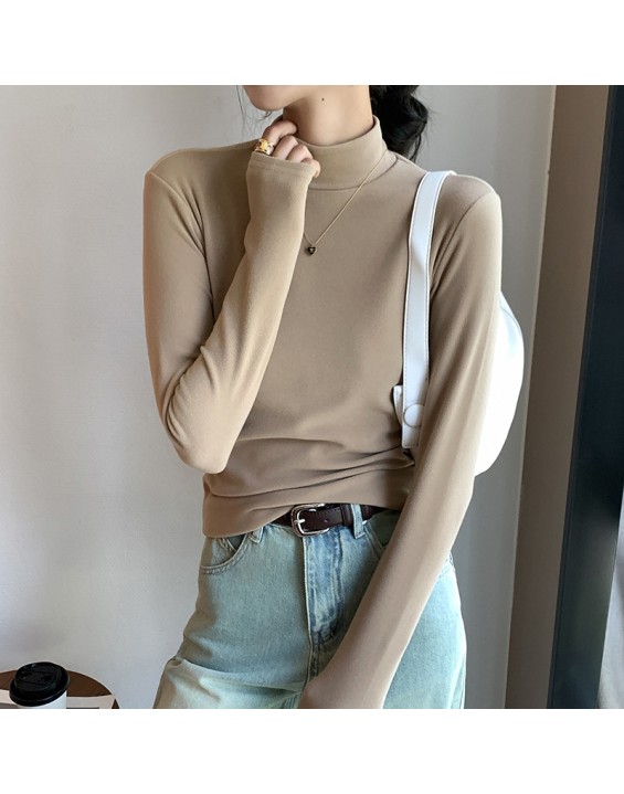 New round neck, fall and winter half-high neck German fleece bottoming shirt female internal padded thickened black and white in the collar warm clothes