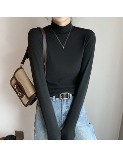 New round neck, fall and winter half-high neck German fleece bottoming shirt female internal padded thickened black and white in the collar warm clothes