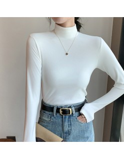 New round neck, fall and winter half-high neck German fleece bottoming shirt female internal padded thickened black and white in the collar warm clothes