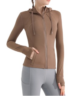 Nude feeling matte yoga suit jacket for women's running, quick drying, breathable, slimming and tight fitting hooded fitness suit top