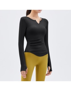 2024 Spring New Yoga Dress Long sleeved T-shirt Running Sports Top V-neck Nude Fitness Top Women's Chest Cushion
